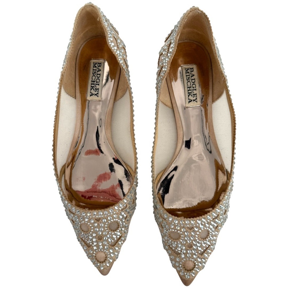 Badgley Mischka Embellished Flats in Gold and Cream